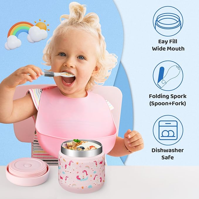 12OZ Thermo-Food-Container w/Lunch Bag - Toddler Boy Kid Wide Mouth Thermal for Hot Food with BPA-free Folding Spoon, LeakProof Soup Jar Lunch Box for School Outdoors