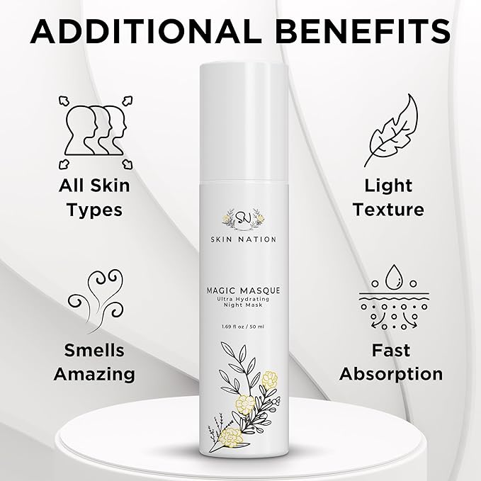 Skin Nation Magic Masque, Hydrating Night Mask with Hyaluronic Acid & Botanicals, Plant-Based Overnight Mask for Dry Skin, Smooth Texture & Radiant Glow, 1.7 oz