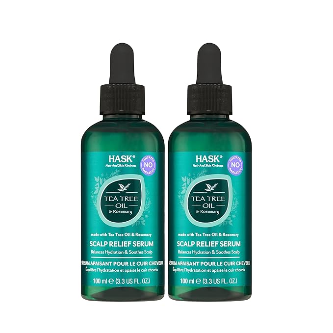 HASK TEA TREE OIL & ROSEMARY Scalp Relief Serum for All Hair Types, Color Safe, Gluten-Free, Sulfate-Free, Paraben-Free, Cruelty-Free - Pack of 2