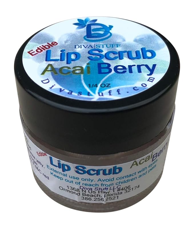 Diva Stuff Ultra Hydrating Lip Scrub for Soft Lips, Gentle Exfoliation, Moisturizer & Conditioner, Acai Berry – ¼ oz (Made in the USA)
