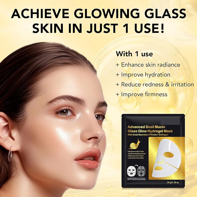 6 Pack Snail Mucin Glass Glow Hydrogel Face Masks Skincare, Snail Mucin Serum Face Mask Deep Hydrating for Women, Glass Skin Collagen Face Mask Korean Skincare for All Skin Types