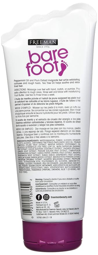 Freeman Bare Foot Exfoliating foot scrub Peppermint and Plum 5.3 oz