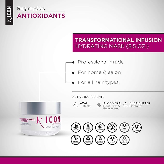 I.C.O.N. Transformational Infusion Hydrating Treatment Mask, Adds Strength & Flexibility, Vegan & Cruelty Free, 8.5 oz