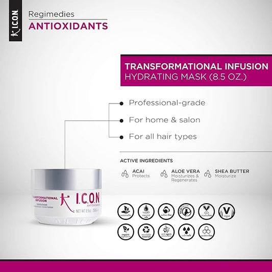 I.C.O.N. Transformational Infusion Hydrating Treatment Mask, Adds Strength & Flexibility, Vegan & Cruelty Free, 8.5 oz
