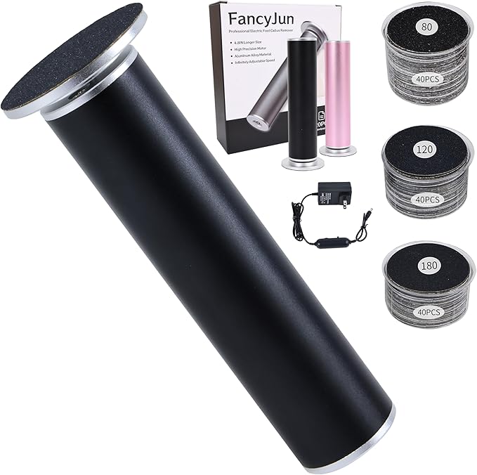 Professional 800RPM Electric Foot Callus Remover with 120pcs Sandpaper Discs, 4.8IN Aluminum Callus Remover for Feet, Stepless Speed Control Foot File for Dead Skin (Black)