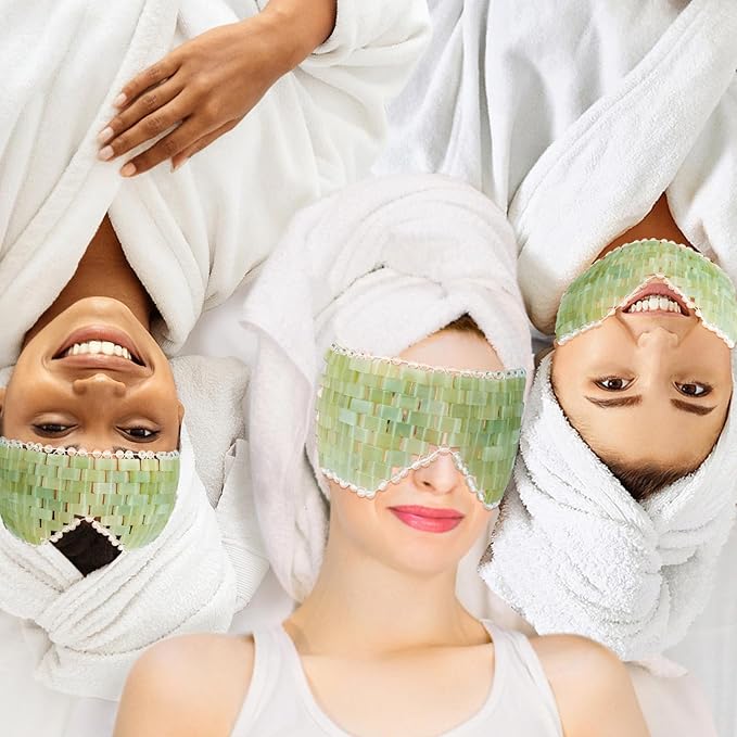 Jade Eye Mask&Energy Pillow Cover - Jade Massage Design for Relaxation Eye Mask Hot & Cold Therapy to Reduce Wrinkles, Puffiness, Migraines, and Anti-Aging