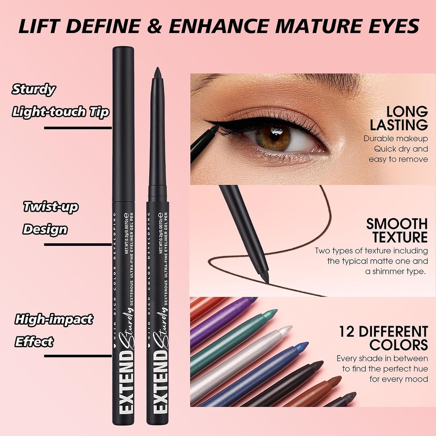 Purple Waterproof Eyeliner Pencil Retractable Cream Purple Gel Eyeliner Smudge-proof Hypoallergenic (06#)