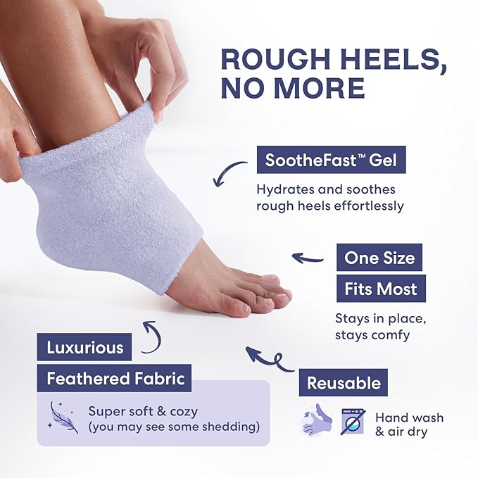 Dr. Frederick's Original Moisturizing Fuzzy Heel Socks - 2 Pairs - Cozy Gel-Lined Sleep Socks for Women & Men - Soothes Dry, Cracked Feet - Heel Repair - Lilac Leisure