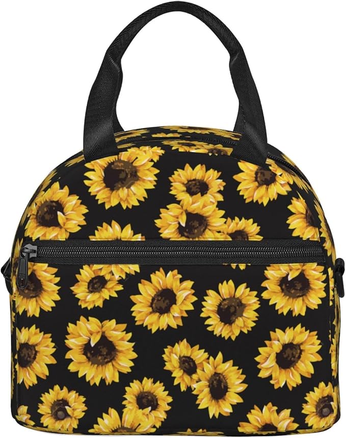 bassyil Classic Sunflower Lunch Box Reusable Insulated Totes Lunch Bag Thermal Cooler Adjustable Shoulder Strap Bag For Men Women