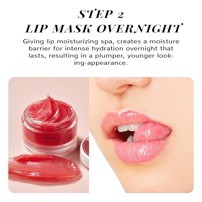 Lip Scrub & Lip Mask Set, Lip Sleeping Mask, Overnight Treatment Lip Care Products, Holiday Gift Set for Girls, Moisturize & Nourish, Dry Cracked Lips, Intense Hydration with Vitamin C