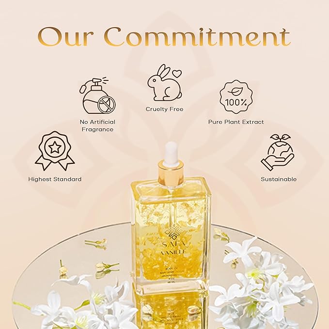 SAFA Vanillé Oil - Organic Oil for Face, Body, Hair, Nails & Aromatherapy | Vanilla Extract & Jasmine Petals - Essential Oil for Diffusers | After Shower Body Oil | Skin Moisturiser (4 Fl Oz)