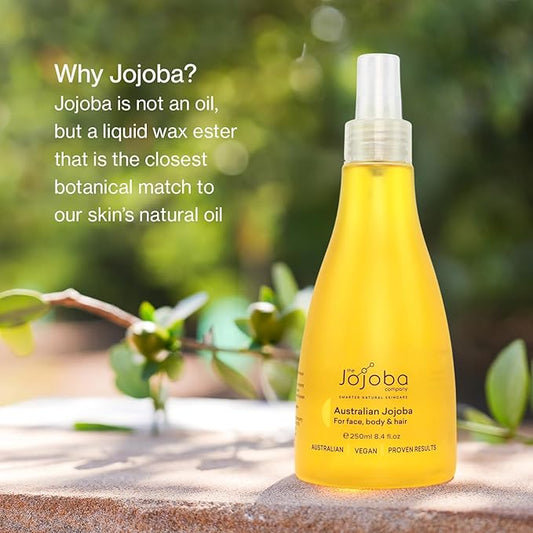 Jojoba 100% Pure Australian Oil 250ml – Cold-Pressed Natural Oil for Face, Hair & Body – Lightweight, Non-Greasy, Hypoallergenic Moisturizer – Sustainably Grown & Bottled in Australia