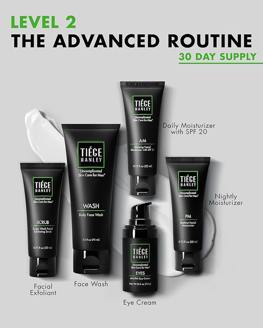 Tiege Hanley Men’s Skin Care Set, Advanced Routine (System Level 2) – Face Wash, Scrub, Moisturizer & Eye Cream for Fine Lines, Under-Eye Bags Correction, Smoother Skin Texture
