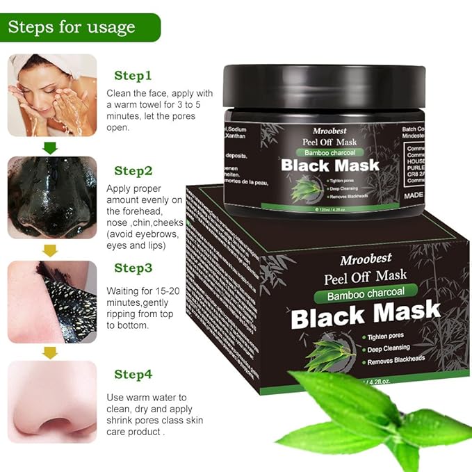Peel Off Face Mask, Charcoal Peel Off Black Mask, Deep Cleansing Facial Mask, Facial Purifying and Clean Blackhead, for All Skin Types