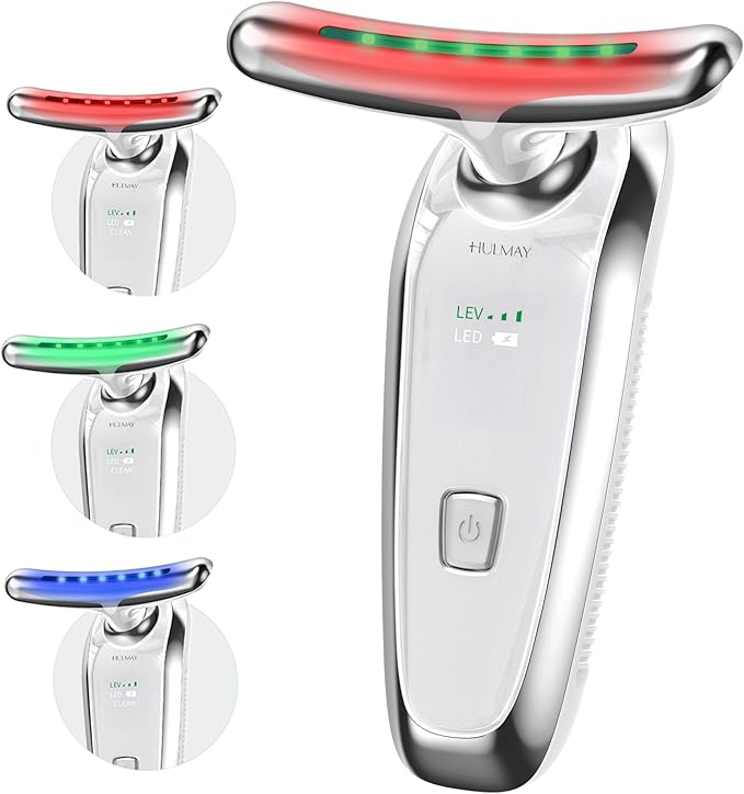 7-in-1 LED Facial & Neck Massager Tool, Red Light Therapy for Face, Reduce Fine Lines & Double Chin, Neck Tightening, True Beauty Glow Facial Massager - at Home Skin Care Sculpting Tool