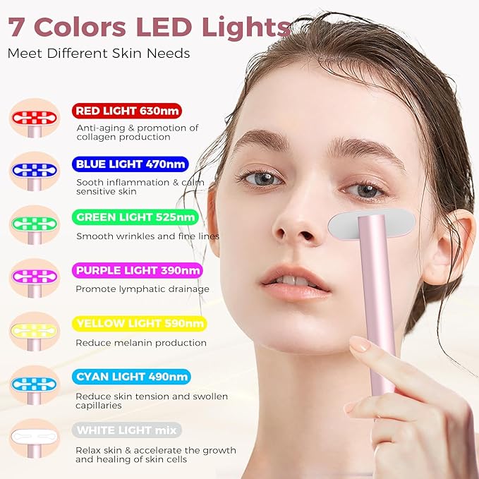 Red Light Therapy for Face, LED Facial Light Therapy Wand for Skin Care at Home Blue Light Face Tool for Neck
