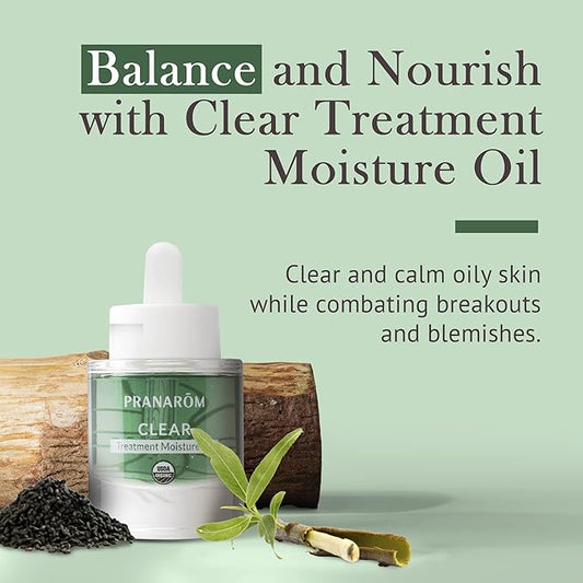 Pranarom - Clear Treatment Moisture Oil (1oz / 30ml) - 100% Pure & Natural Essential Oil Moisturizing Oil for Oily Skin Treatment & Nourishment