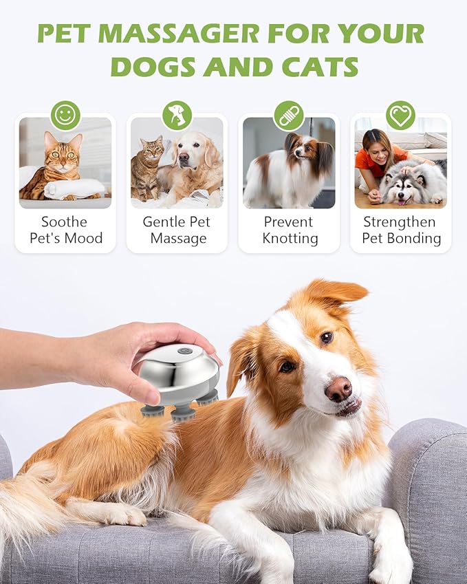 KeeKit Electric Pet Massager, Handheld Scalp Massager for Cats and Dogs, Cordless Cat Massage Tool with IPX7 Waterproof, 4 Silicone Heads, 3 Kneading Modes for Hair Growth, Deep Clean and Stress Relax