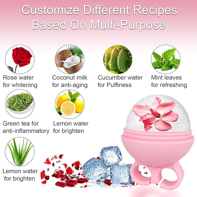 2 Pack Ice Roller for Face, Ice Face Roller for Eye Neck Body, Ice Cube Roller Massager Gua Sha Tool, Eliminates Puffiness, Reusable Facial Ice Mold, De-Puff Eye Bags, Women Men Gifts (Pink and Blue)