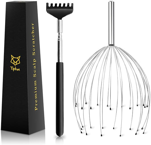 Head Massager 28 Fingers Scalp Massager Head Scratcher, Back Massage Back Scratcher, Stocking Stuffers for Scalp and Body Massage (Silvery)