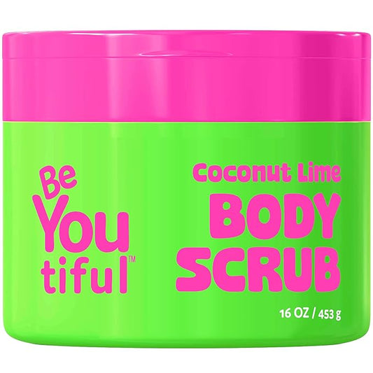 BeYOUtiful Coconut Lime Body Sugar Scrub for Kids & Teens - Gentle Exfoliating Scrub with Shea, Sweet Almond Oil & Vitamin E, Cruelty-Free, 16 oz