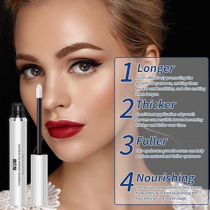 Eyebrow Serum,W3W Eyebrow Growth Serum Advanced Formula for Boost Longer, Fuller, and Thicker Brows Lashes,3 ML (White)