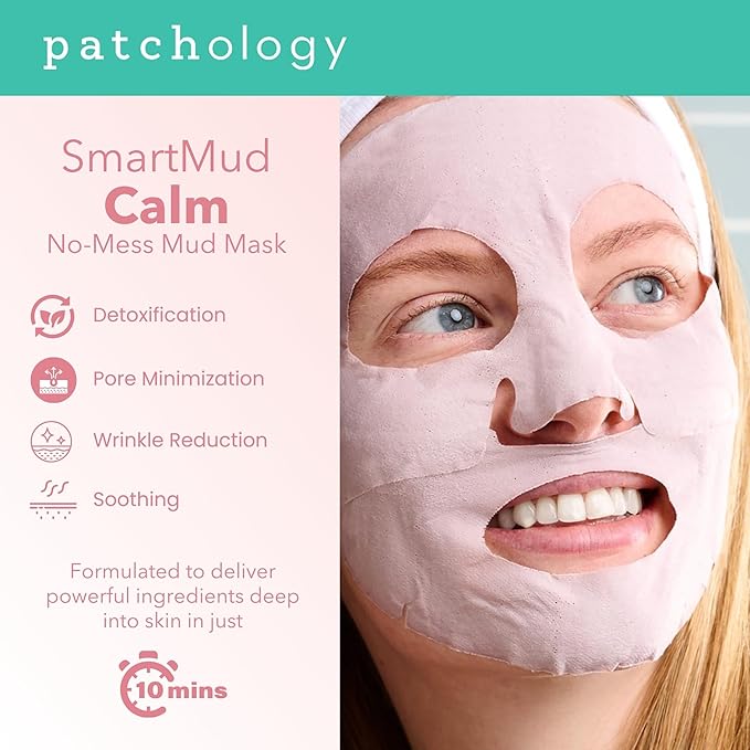 Patchology Calm SmartMud Clay Mask For Face - No Mess Soothing Mud Mask w/Calamine, Colloidal Oatmeal, & Niacinamide - Reduces Redness & Moisturizes Skin - Face Mask Skin Care for Women (1 Count)
