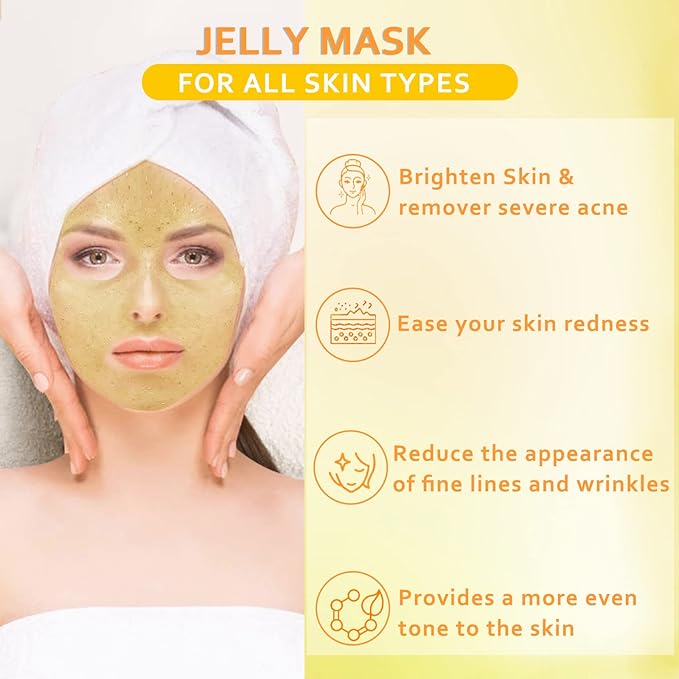 Jelly Mask Powder for Facials,Hyalorunic Acid Moisturizing Jelly Face Mask,Turmeric Gel Jelly Face Mask,Face Masks with Double-ended Silicone Brush, 23 Fl Oz