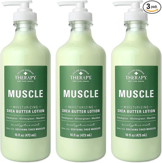 Village Naturals Therapy Muscle Shea Butter Lotion, Eucalyptus Mint Scent, 16 fl oz, Pack of 3