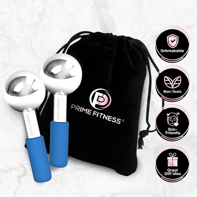 Ice Globes for Facials | Unbreakable Steel Cooling Roller | Cryo Sticks for Face | Massager for Face Neck & Eyes | Skin Care for Dark Circles, Puffiness, Wrinkles, Collagen Production (BLUE)