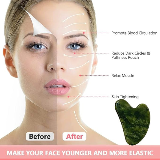 OXT Gua Sha, Premium Gua Sha Facial Tools, Guasha Tool for Face Upgraded, Guasha Natural Jade Stone (Dark Green)