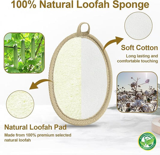 Loofah Exfoliating Body Scrubber (2 Pack), Natural Body Scrubbers for Shower Exfoliator, 100% Natural Lufa Bath Scrub Loofa Sponge Pad, Large Lufas for Men and Women Loufa Biodegradable Luffa Beige