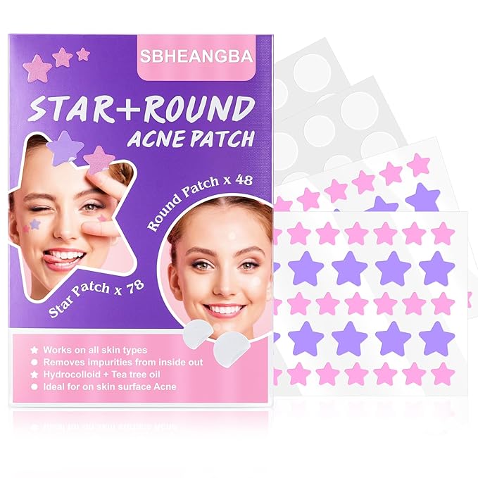 Pimple Patches for Face (126 Count), Acne Patches for Face, Star+Round Pimple Patch with Tea Tree Oil，Hydrocolloid Acne Patches Acne Patch Zit Patches for Face