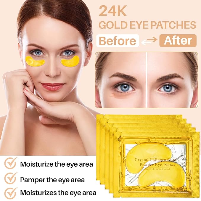 Gold Under Eye Patches - 28 Pairs Golden Glow Under Eye Patches for Dark Circles,Gold Moisturizing Eye Skin Mask for Women,Eye Dark Circles Masks for Bags and Wrinkles