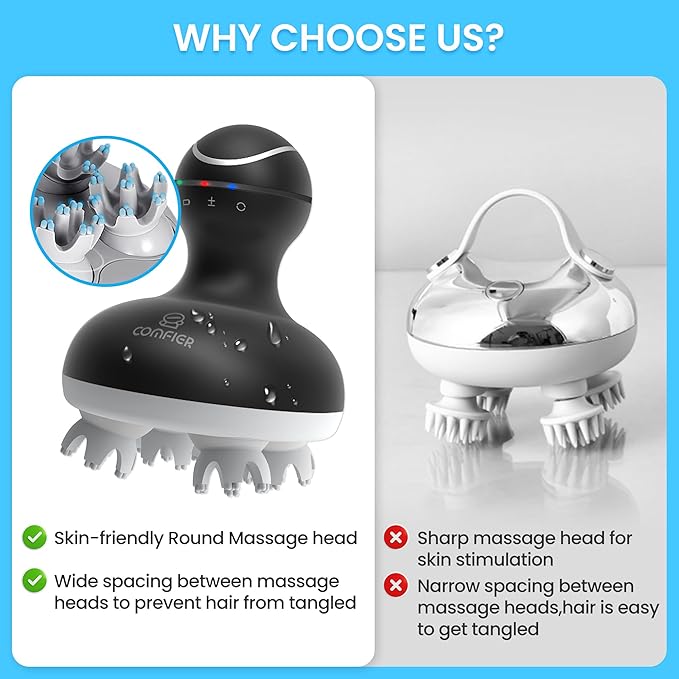 COMFIER Electric Scalp Massager Hair Growth, Cordless Head Massager Scalp Stress Relax, Waterproof Handheld Hair Scratcher with 84 Silicone Nodes, Gift for Men Women