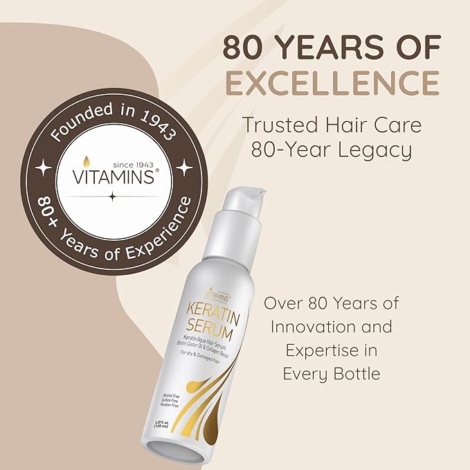 VITAMINS hair cosmetics Keratin Protein Hair Serum - Anti Frizz Control Hair Oil Repair Treatment - Gloss Shine & Heat Protectant for Frizzy Dry Damaged Locks