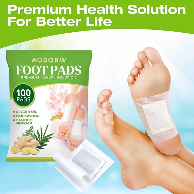 Natural Herbal Foot Pads - 100 Pack Ginger Oil & Bamboo Charcoal Premium Foot Care Patches - Relieves Stress and Fatigue - Improves Sleep and Supports Body Cleansing