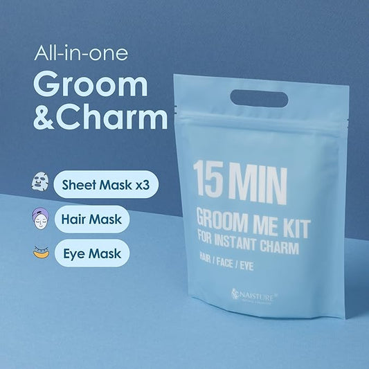 15 Min Groom Me Kit by Naisture – Korean At Home Spa Kit for Men with Hair Mask, Collagen Mask, Tea Tree Face Mask, Hyaluronic Acid Mask, and Eye Mask