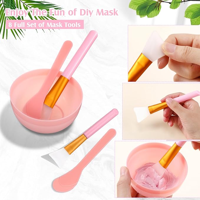 48 Pcs Spa Party Supplies for Women Face Mask Mixing Bowl Spa Towel Heart Bowl Stick Spatulas for Sleepover Party(Pink)