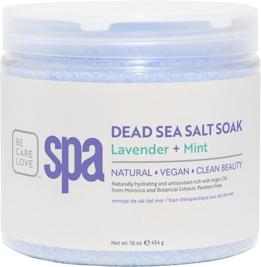 BCL SPA Dead Sea Salt Soak - Bath Salt with Organic Lavender + Mint, Shae Butter, Arnica, Aloe Vera Juice, Chamomile, Argan Oil & Jojoba Oil Skin Exfoliator- Home/Professional Use 16 fl oz