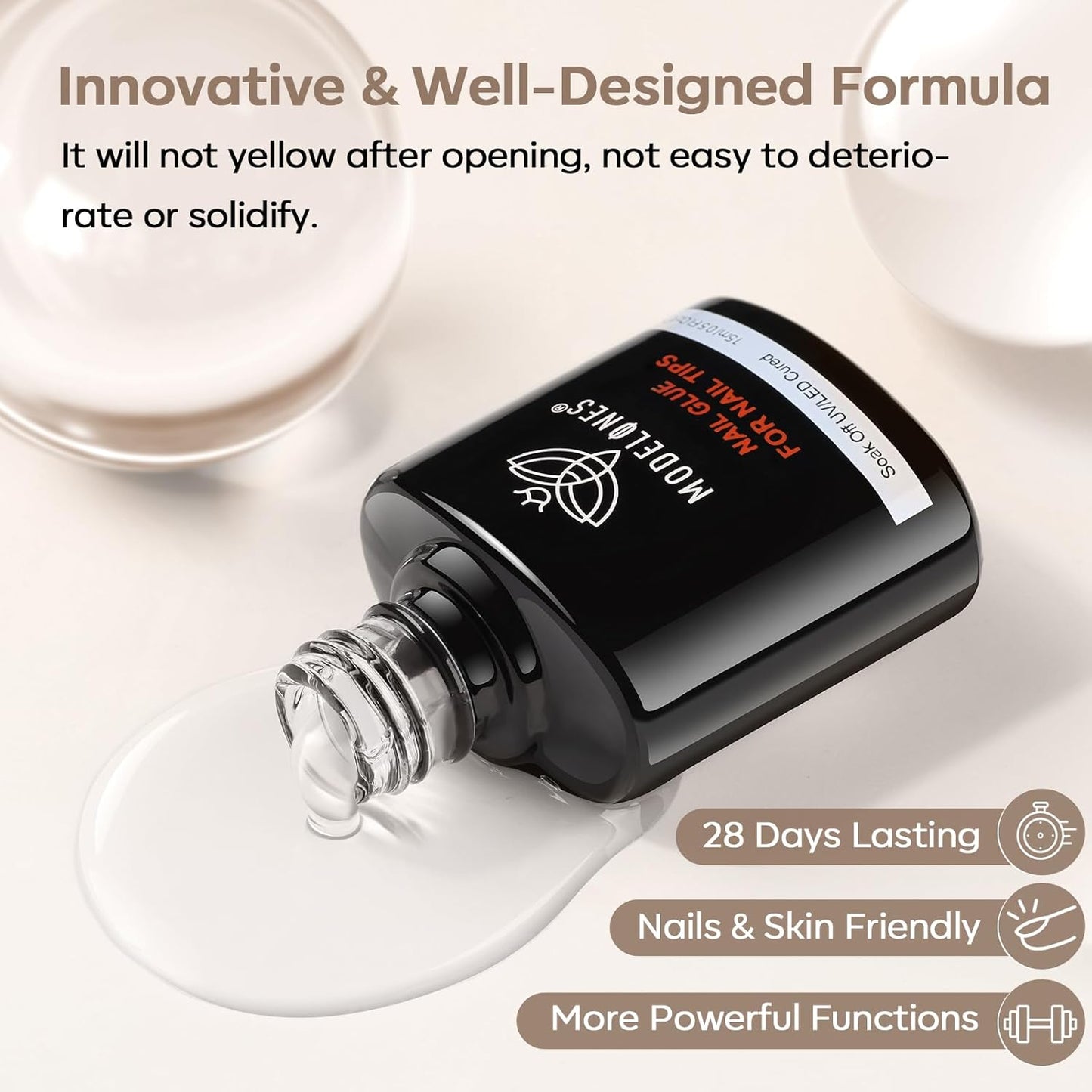 Modelones 9 in One Nail Glue Polish Set Brush On Gel Nail Glue 15ml for Rhinestone, Base Gel, Blooming Nail Art Gel Nail Kit Strengthener Treatment for Weak and Damaged Acrylic Nails U V Lamp Needed