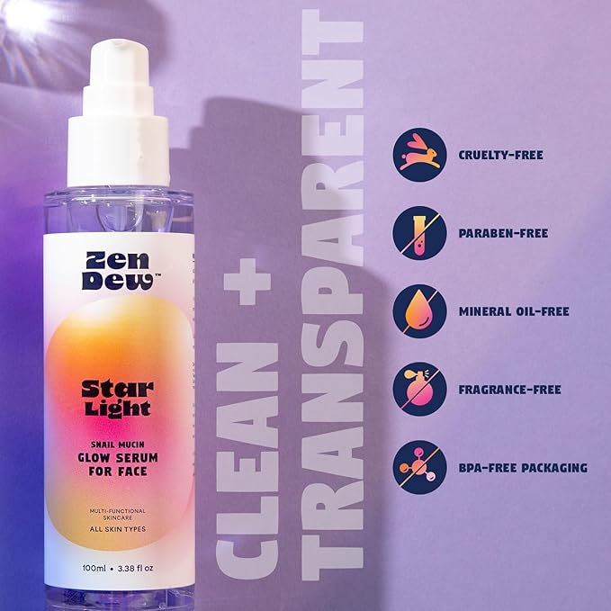 97% Snail Mucin Serum, Star Light by Zen Dew | Non-Sticky Snail Serum with Clinical Actives to Smooth, Brighten, Hydrate, Skin Repair | Cruelty Free, Made in S. Korea, 3.38 Fl Oz