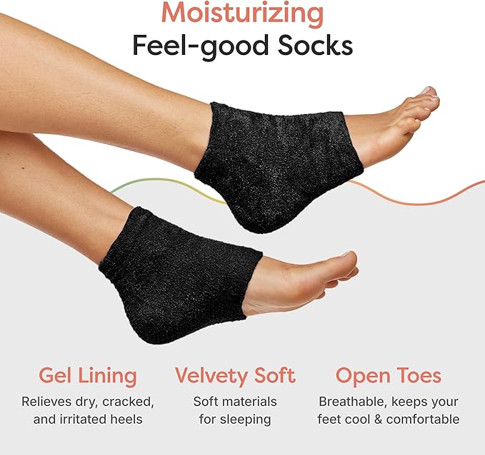 ZenToes Moisturizing Socks for Cracked Heel Treatment - Vitamin E, Olive Oil and Jojoba Oil Infused Heel Socks to Soften and Hydrate (Fuzzy Black, Regular)