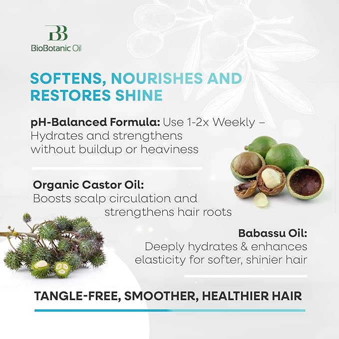 Bio Botanic Oil Hair Mask for Thin, Sparse & Brittle Hair | Strengthens & Restores | Organic Castor & Babassu Oils | SLS-Free, Paraben-Free, Deeply Hydrating & Softening | 250ml
