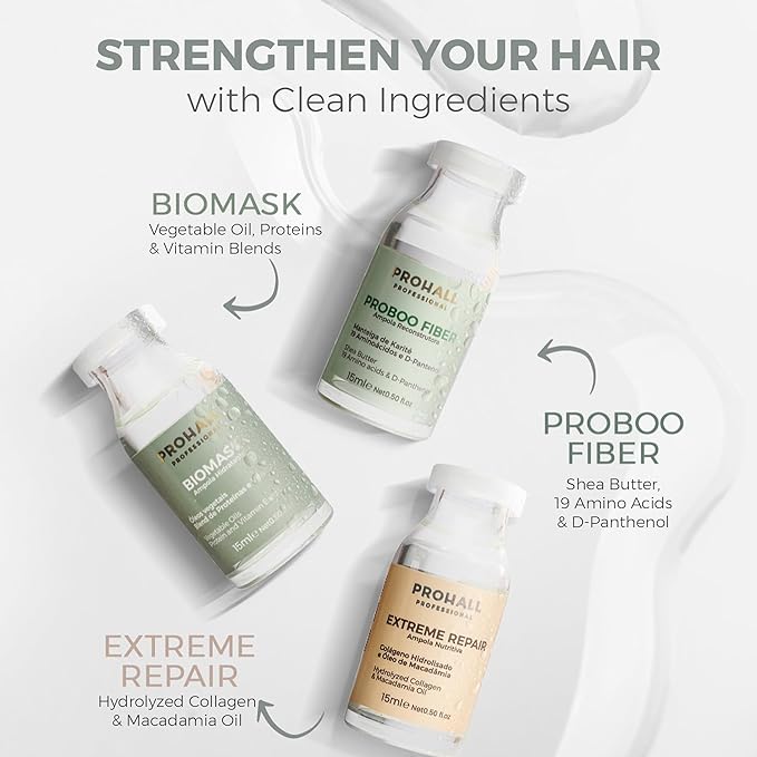 Deep Conditioning Hair Mask for Damaged Hair TreatmentProhall Biomask Proboo Fiber & Extreme Repair Brazilian Ampoules Kit-Hair Mask Protein Treatment with Absolut One Hair Heat Protectant Spray