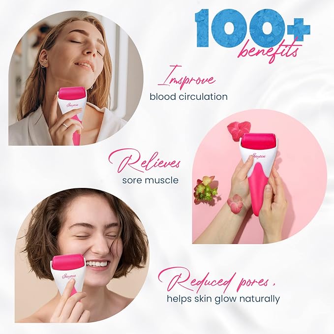 Facial Massager | Frozen Skincare Accessories for Face, Eyes & Body | Ice Roller for Puffiness, Migraine, Wrinkles & Sun Damage Relief (Pink)