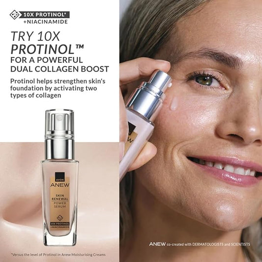 Anew Skin Renewal Power Serum - Dual-Collagen Boost, Protinol Technology, 30ml Powerful Results in 7 Days. Smoothes Skin, Reduces Pores and Minimises Lines for Firmer, Stronger,