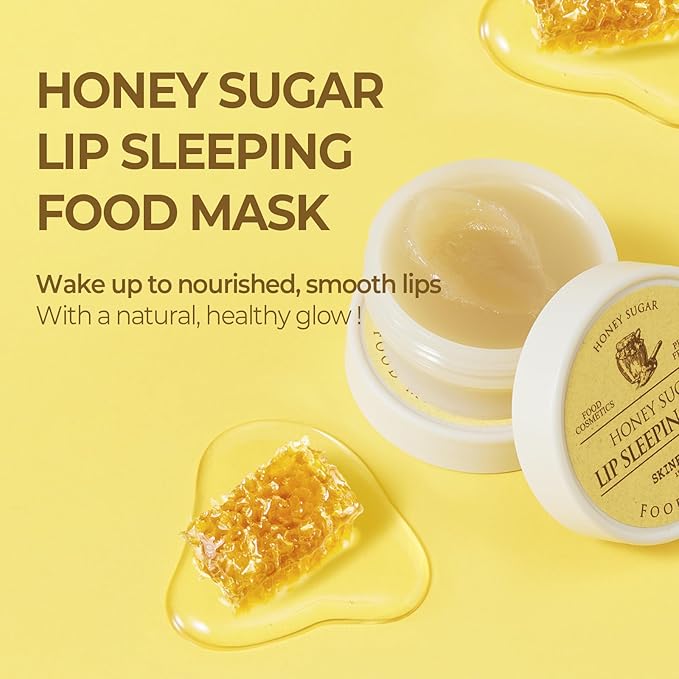 SKINFOOD Honey Sugar Lip Sleeping Mask, Lip Mask for Overnight, Korean Lip Care Product for Severely Chapped Lips, Hydrating Lip Butter for Dry Lips, Manuka Honey Lip Balm (0.71 fl. oz.)