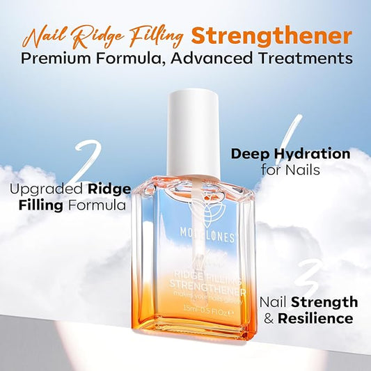 modelones 15ml 8-in-One Nail Ridge Filler Strengthener Base Coat Nail Polish Repair Nail Growth Treatment for Thin and Damaged Nails, Crystal Clear