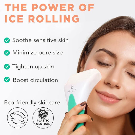 Beauty by Earth Ice & Rose Quartz Roller for Face - Face Massager Skin Care Tools with Small Eye Roller for Puffy Eyes